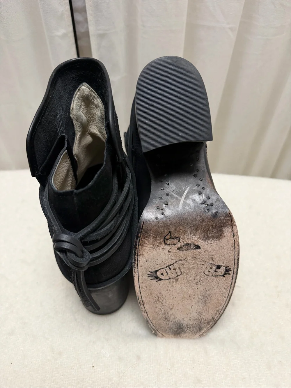 Freebird by Steven Black Leather Ankle Boots with Wrap Tie